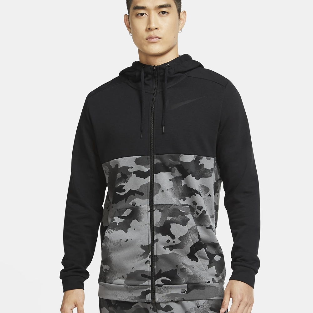 Nike Dri-FIT Men's Full-Zip Camo Training Hoodie Black / Grey XL